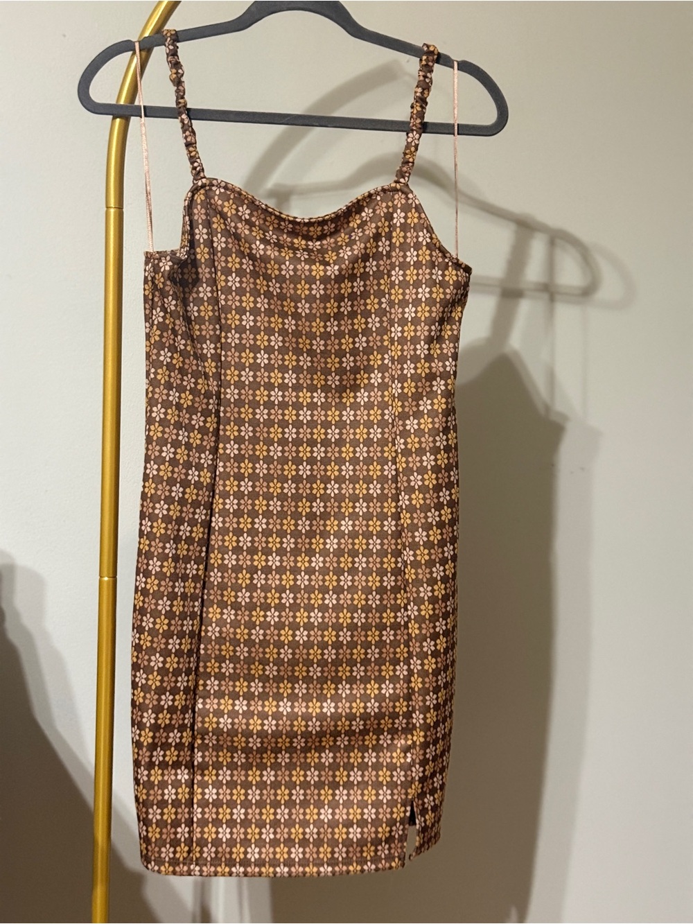 Hippie Rose Brown Floral Mini Slip-Styled Dress